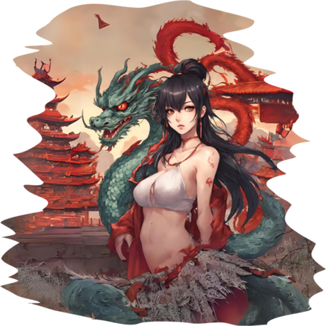 Nadruk Anime Girl with dragon - Przód