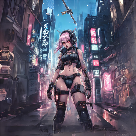 Nadruk Cyberpunk Anime Girl - Przód