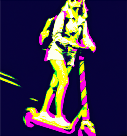 Nadruk Młoda dziewczyna jadąca na hulajnodze elektrycznej - Przód