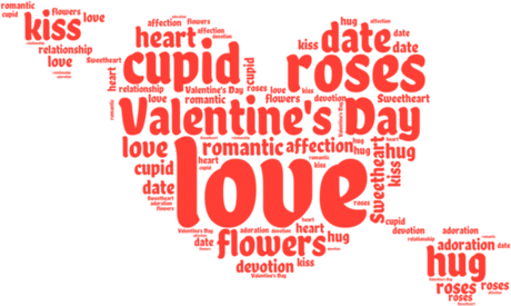 Nadruk Walentynki, serce przebite strzałą, design ze słów w kształcie serca - Przód